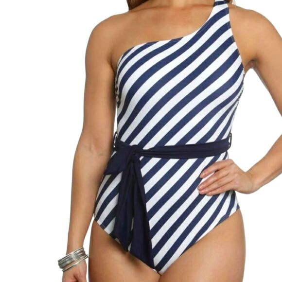 Other - Sun & Sea Nautical Chic One-Shoulder Swimsuit - Size 14
